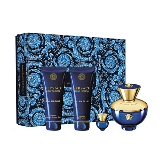 Versace Dylan Blue Gift Set For Women, EDP 100ml + 5ml Mini + Shower Gel 100ml + Body Lotion 100ml